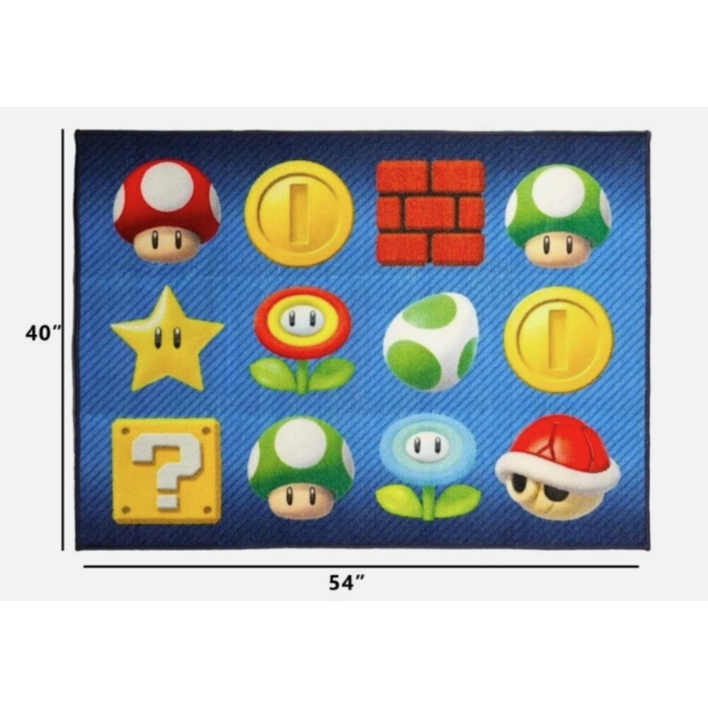 NEW - Super Mario Area Rug 40 x 54 Nintendo Mushroom Star Coin Kids Gaming Room